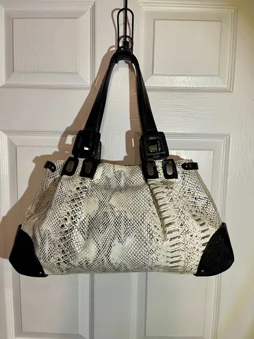 Jessica Simpson Handbag Large Black And White Vegan Croc Embossed Leather