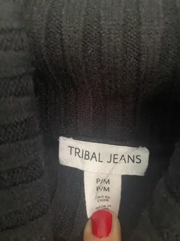 Tribal Jeans Tribal Black Ribbed Turtle Neck Intarsia Sweater Sz PM