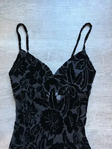 Jill Stuart Vintage Floral Velvet Spaghetti Strap Slip Black Dress Size 4