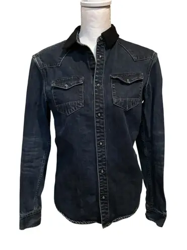 ALLSAINTS Slim Fit Women's Denim Shirt Snap Long Sleeve Y2K Western Size XS