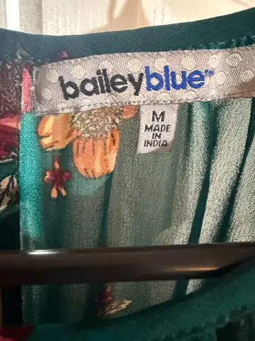 Bailey blue Green Floral Romper with Long Sheer Sleeves