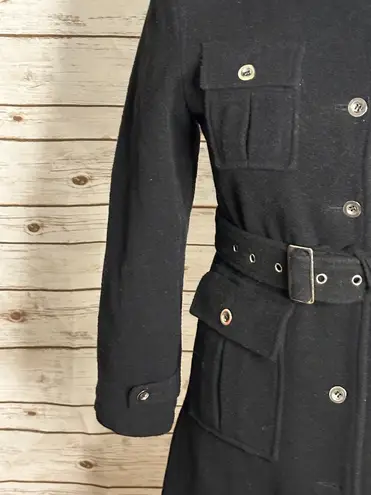 London Fog classic witchcore gothic black wool hooded belted overcoat Size 12