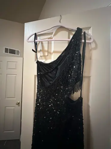 Primavera Couture Black Sequin Prom Dress