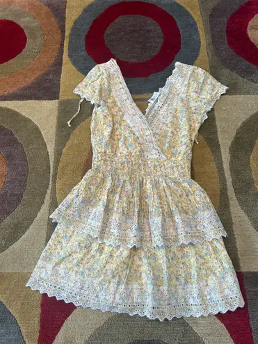 American Eagle NWT  Garden Party Ruffle Dress Yellow Floral Eyelet Size Small