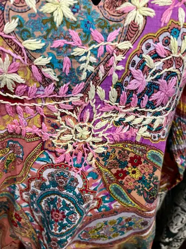 Raj 100% Cotton SzL Ladies Pink Boho Hippie Tunic Top Swim Cover Embroidered