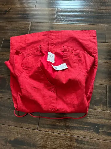 Abercrombie & Fitch A&F Red Linen Button Down Dress - Image 5