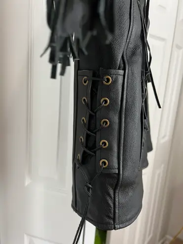 USA Bikers VTG Black Fringe Purple Rose Leather Zip Up Motorcycle Jacket (Size M)