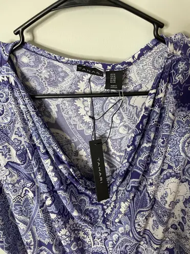 Tahari My Perfect Shape Blouse Paisley Cap Sleeve Cowl Neck Short Sleeves Women’s 2X NWT