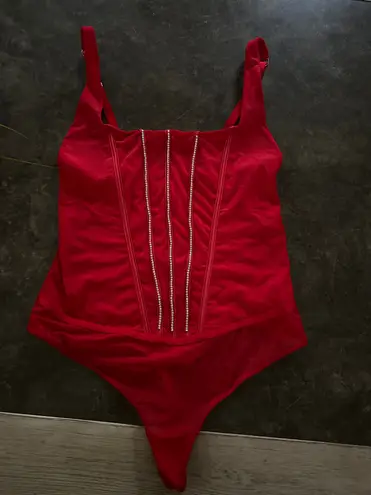 Auden Red Women's Rhinestone Lingerie Bodysuit