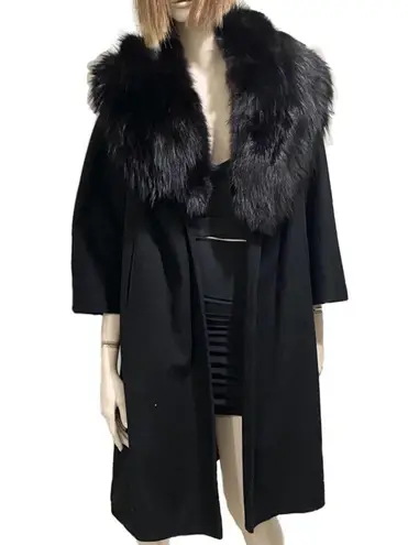 Vintage CAPELLA A Luxurious Fabric Fur Collar Black Open front Long Coat Size undefined