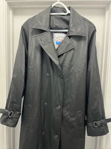 Atlantic Beach Black Long Trench Coat PVC Rain Jacket Belted Waterproof S