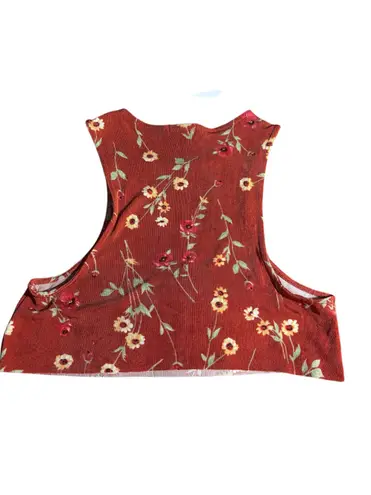 Danielle Bernstein , Sleeveless Crop Top, High Neck, Rust Red Floral Print, XS