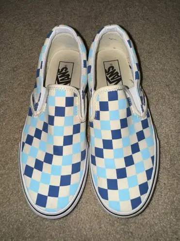 Vans Blue/Off White Checkered Slip-Ons