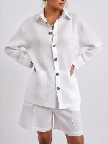 Sleeper Linen Pajama Set With Shorts, White, XS/S