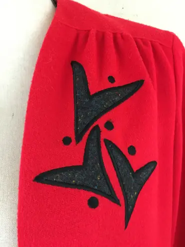 Vintage 70s Lady Graff Red Felt Blazer Jacket Appliqué Black Design L Size L