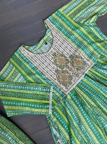 Cotton Nayra Cut Beautiful Kurti Set Indian Women Wedding Wear Ethnic Kurta Set Green Size XL