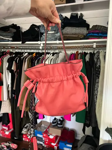 Radley London sunny rise pink leather bucket drawstring crossbody handbag small