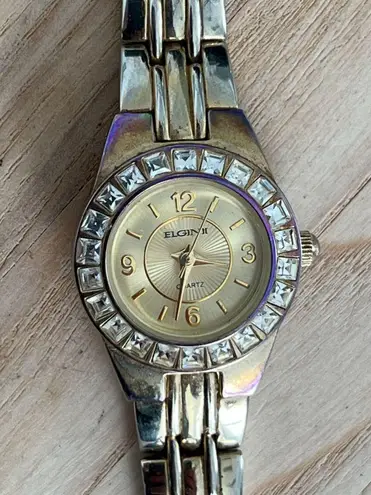 Elgin II Ladies Watch Crystals Gold Tone Purple Case and Gold Tone Dial