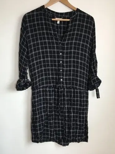 Soft Joie Iselyn Dress in Caviar Plaid Womens Sz S Shirt Long Sleeve Dra… Black