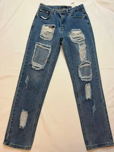 Nasty Gal Distressed High Waisted Mom Jeans