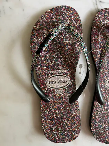 Havaianas Flip Flops Carnaval Black Sparkle Glitter Confetti