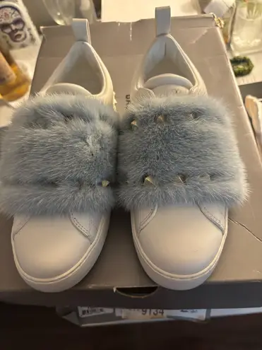 Valentino Garavani White Velcro Fur sneaker Size US 5.5
