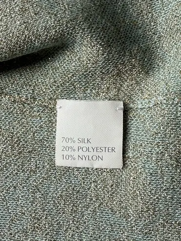 TSE Silk Blend Lace Trim Plunge Neck Cardigan Size L Mint Green Gold Feminine