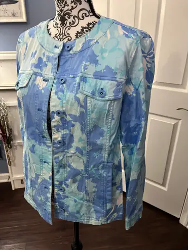 Denim & Co Size Medium Blue Floral Spring Jacket