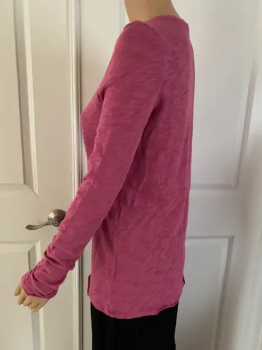 ATM Anthony Thomas Melillo Slub Jersey Long Sleeve V -Neck Tee Pink Gardenia