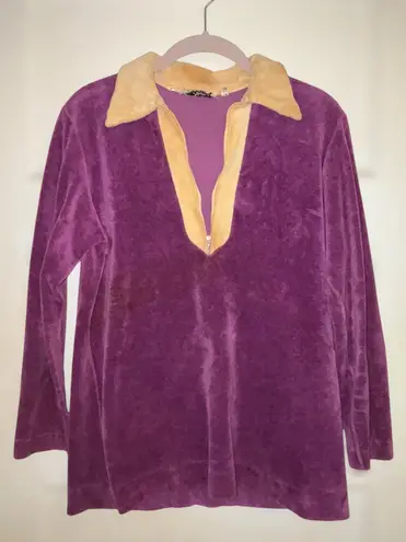 Loretta Hooper Vintage Women’s Small Purple Velour 1/4 Zip Retro Pullover Top