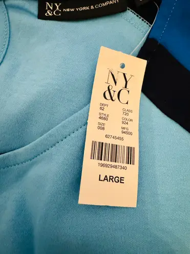 New York And Company Blue Side-Stripe Flare Dress - City Knits Size Large