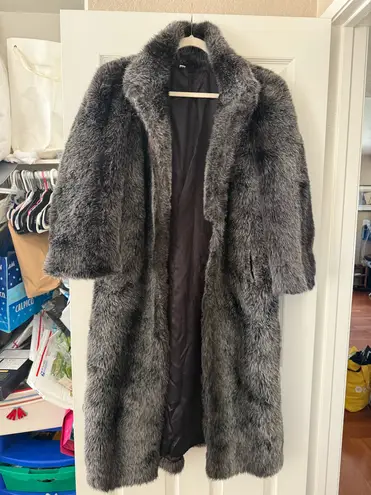 Vintage Made in USA Black & Grey Fur Coat Gray Size L