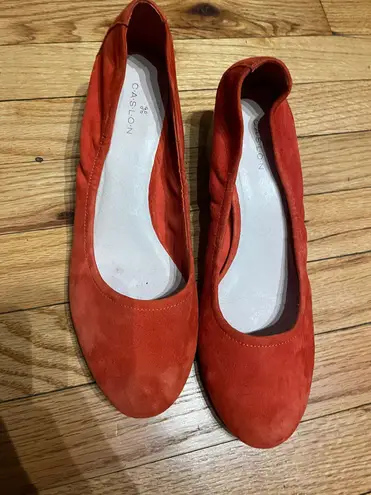 Caslon Suede Pumps Orange Chunky Heel Business Casual Party colorful bright coastal comfy slouchy corrugated draped ruched