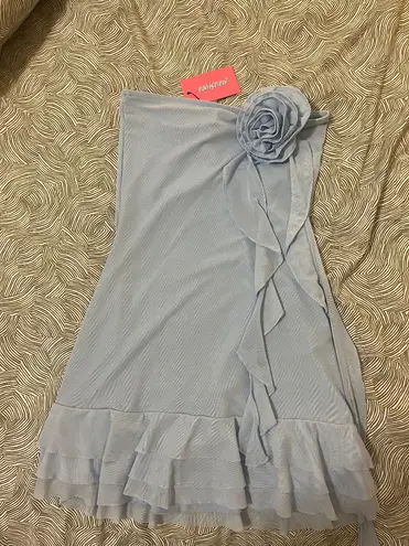 Edikted Blue Thalia Flower Pin Ruffle Mini Dress