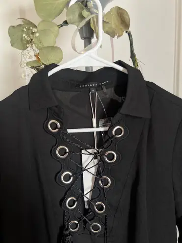 Endless Rose Black Lace-Up Mini Dress Eyelet Details Fringe Ruffle Sz Small