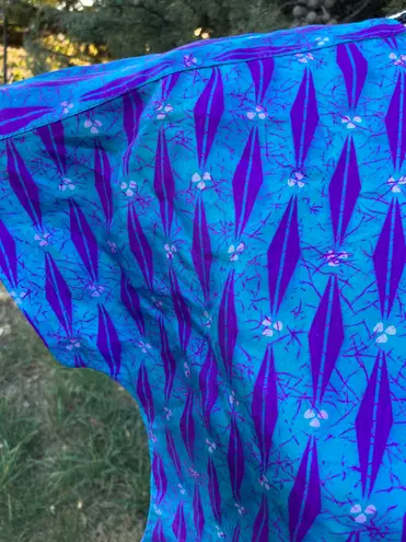 Petite Sophisticate Vintage 80s 90s Teal Purple Diamond Silk Cap Sleeve Blouse P