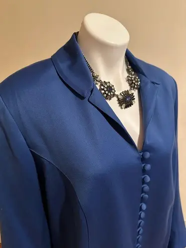 Buttons Jimmy Gamba Blue Vintage Pant Suit Set Sz 16 Fabric Bell Sleeves Collard