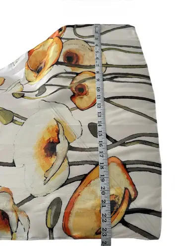 100% Silk Long Scarf cream with big yellow/mustard color flowers 23.5 x 65.5 in. Yellow