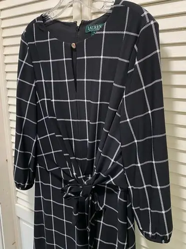 Ralph Lauren Lauren  Black/White Check Print Keyhole 3/4 Sleeve Zip Lined Size 8