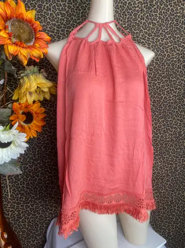 Doe & Rae ✅3/$30✅ NWT  Crabapple Halter Mock Neck Embroidered/Fringe Cami Tank | LARGE |