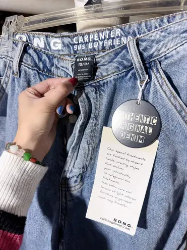 S. O. N. G. AUTHENTIC ORIGINAL DENIM CARPENTER 90s BOYFRIEND JEAN Blue Size 31