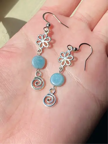 Handmade retro vintage fairy boho funky hippie style spiral flower dangle earrings🌀🌱