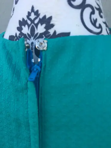 Vintage Handmade 60s Short Sleeve Shift Dress Textured Polyester Hign Neck Mod S Blue