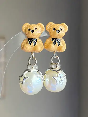 Handmade Kawaii teddy bear y2k fairy 2WAY studs & dangle earrings🧸🌟