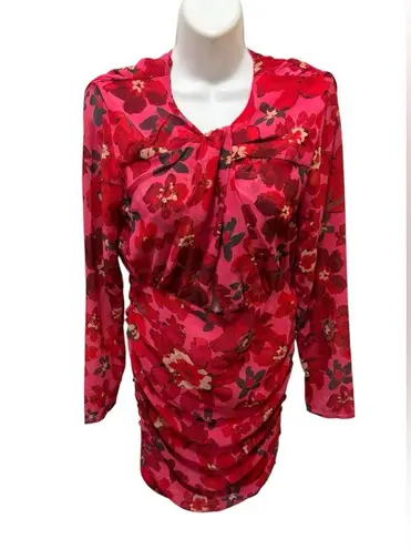 Hope & Ivy Ruched Mini Dress Size 10 Pink Chiffon Floral Peek a Boo Tummy NWT