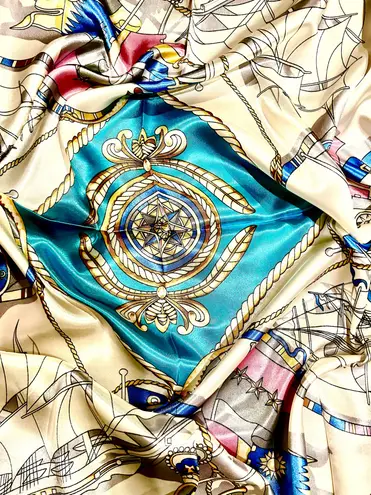 Vintage RETRO Nautical Theme ships ,Boat Wheel&Anchor large silky Scarf 35/35 Multiple