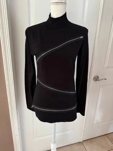 Tracy M Black Cotton Blend Turtleneck Sweater with Zipper Accents. Size S