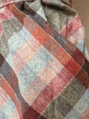 Vintage 70s Wool Diagonal Plaid Check Earth Tone Brown Red Tan A Line Midi Skirt Size XS