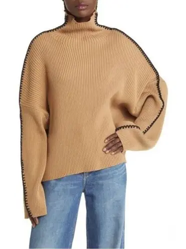 Rag and Bone  Tan Ally Ingrid Whipstitch Detail Mock Neck Sweater in Khaki XS - Image 1