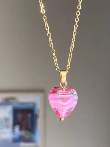 Handmade retro vintage fairy whimsical style quality Czech glass pink heart bead simple necklace🩷